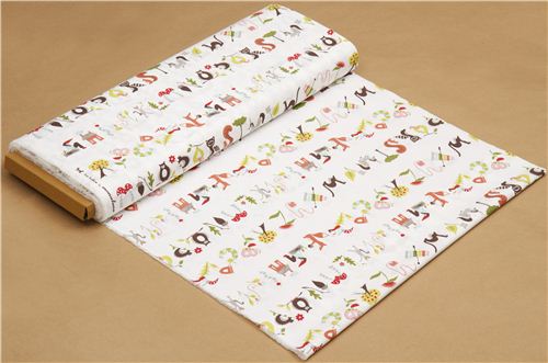 white monaluna organic fabric with alphabet fox racoon owl 3