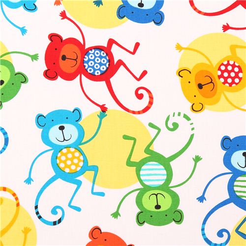 white monkey animal fabric Robert Kaufman Jungle Creatures Fabric