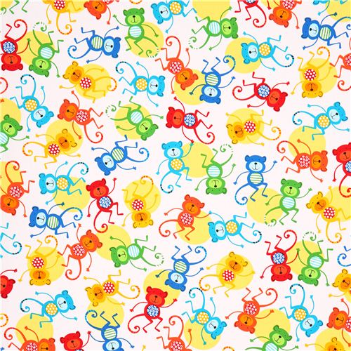 white monkey animal fabric Robert Kaufman Jungle Creatures 2