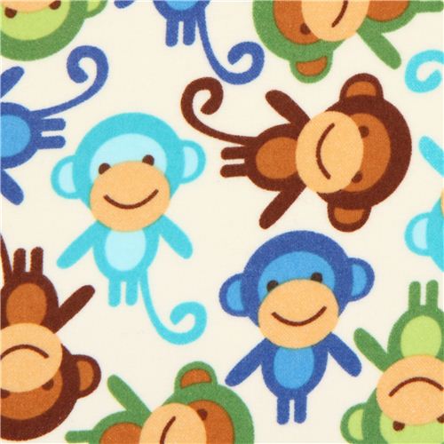 white monkey animal flannel fabric blue Robert Kaufman USA - modeS4u