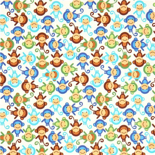 white monkey animal flannel fabric blue Robert Kaufman USA 2
