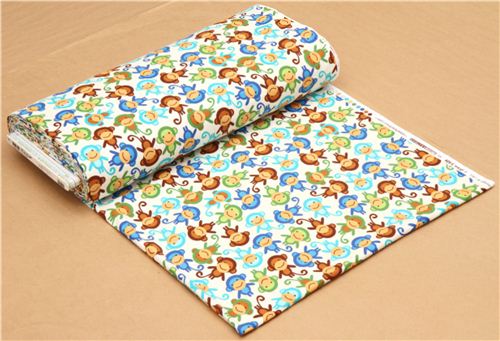 white monkey animal flannel fabric blue Robert Kaufman USA 3