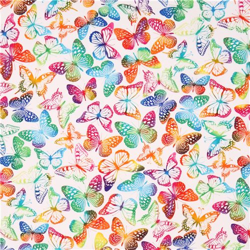 white multi color butterfly fabric by Timeless Treasures  2