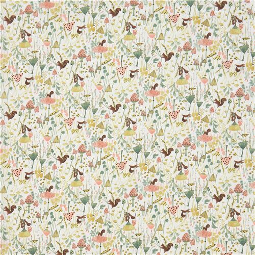 white mushroom garden lawn fabric with chipmunks - modeS4u