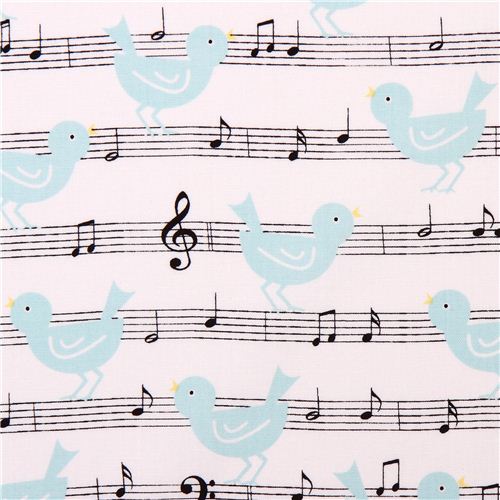 white music notes blue bird fabric Girly Girl 1
