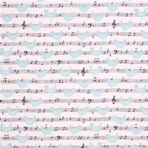 white music notes blue bird fabric Girly Girl 2