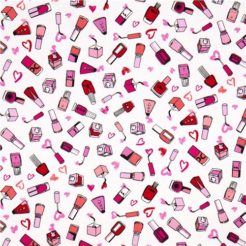 white nail polish designer fabric with hearts from the USA - modeS4u