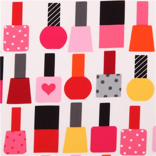 white nail polish fabric Robert Kaufman pink This and That Retro