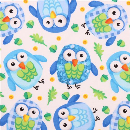 white owl flannel fabric with blue owls from the USA modeS4u