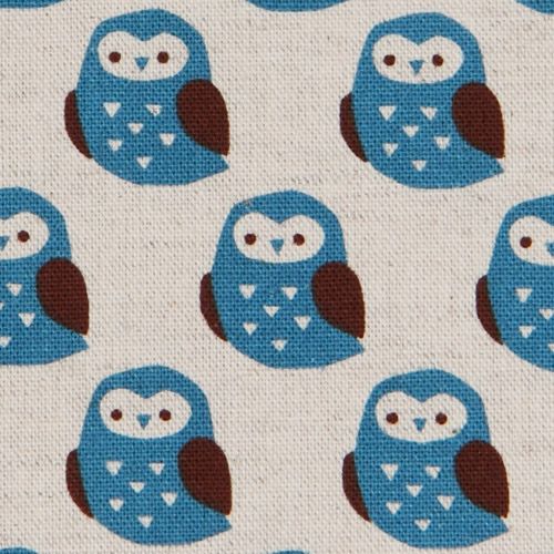 white owls Kokka oxford fabric kawaii from Japan blue 1