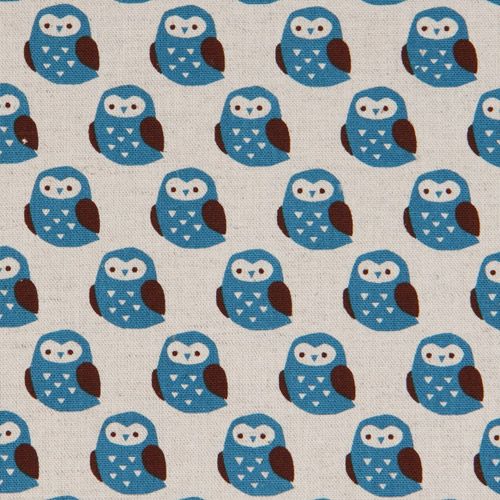 white owls Kokka oxford fabric kawaii from Japan blue 2