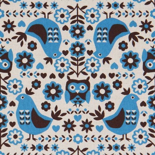 white oxford fabric with blue birds from Kokka Japan Fabric by Kokka ...