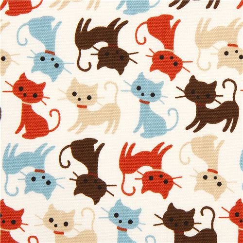 white oxford fabric with small cats by Kokka Japan 1