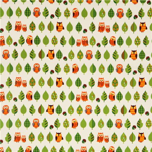 white oxford owl fabric with leaves par Cosmo du Japon2