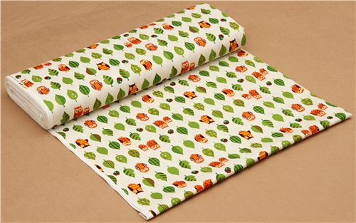 white oxford owl fabric with leaves par Cosmo du Japon3