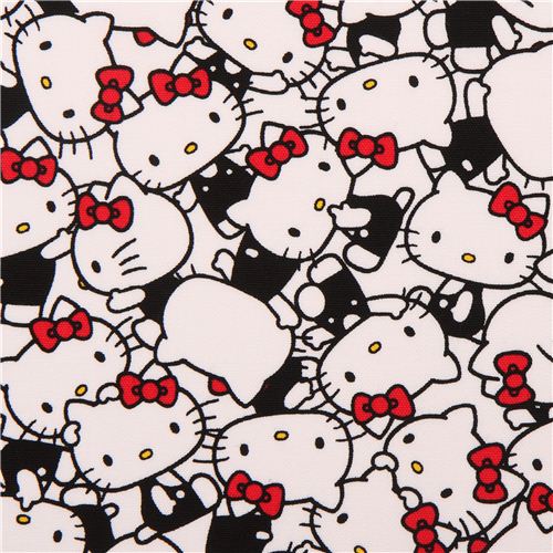 white packed Hello Kitty cats oxford fabric by Sanrio from Japan - modeS4u