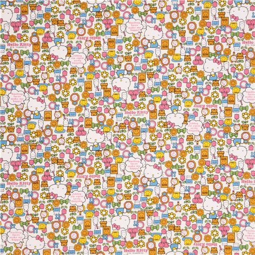 white pastel Hello Kitty Smie oxford fabric garden flower by Sanrio from Japan 2