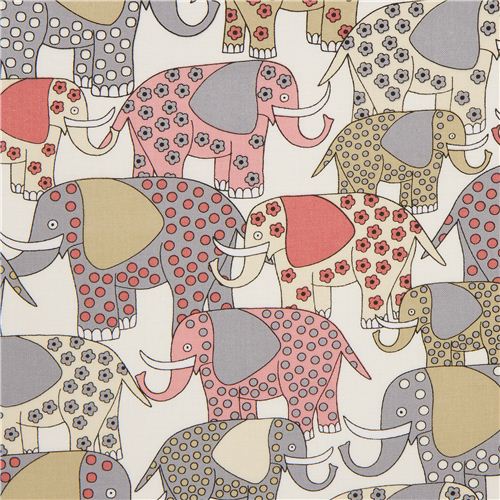 White Patterned Elephant Fabric By Timeless Treasures Fabric By