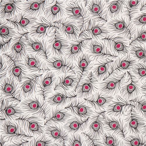 white peacock feather fabric by Robert Kaufman USA 2