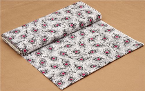 white peacock feather fabric by Robert Kaufman USA 3
