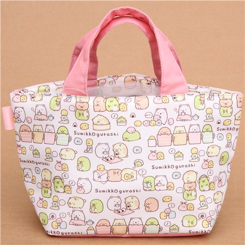 white-pink Sumikkogurashi shy animals lunch bag - modeS4u