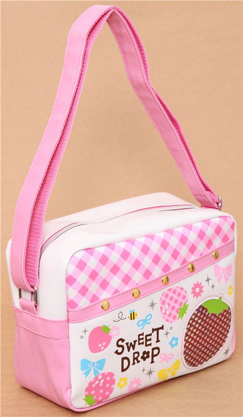 white-pink strawberry artificial leather shoulder bag - modeS4u