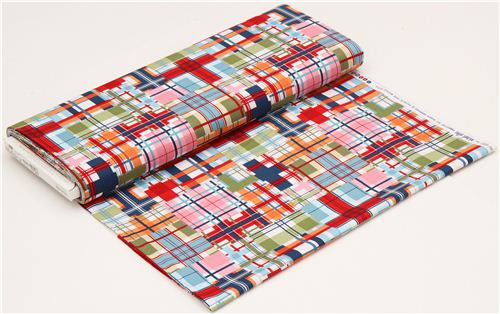 white plaid fabric colourful checked pattern Michael Miller  3