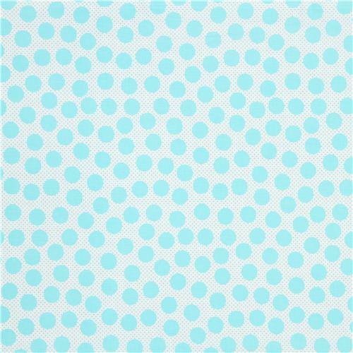 white polka dot fabric teal light blue by Michael Miller 2