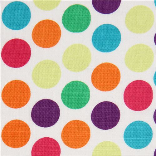 white polka dot fabric teal orange by Michael Miller 1