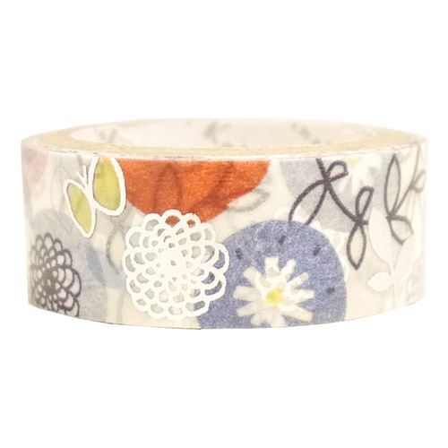 white pretty flower silver metallic Washi Tape deco tape Shinzi Katoh