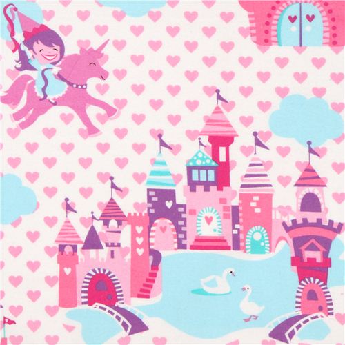 white princess flannel fabric unicorn castle Michael Miller Fabric