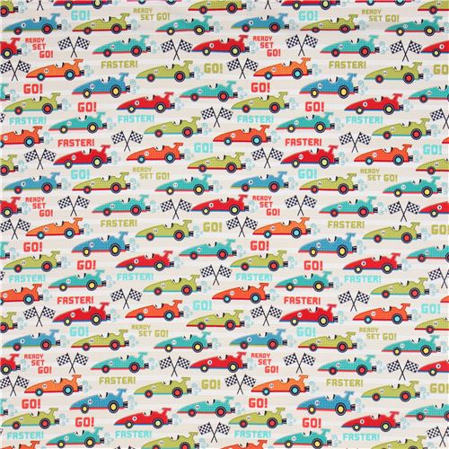 white racing car fabric for boys Faster Michael Miller USA Fabric by ...