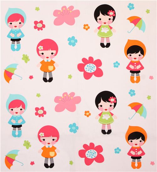 white raincoat girl panel fabric Whatever The Weather Rainbow Robert Kaufman 2