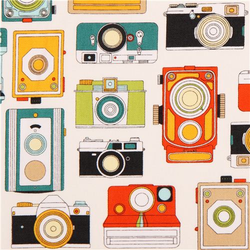 white retro camera oxford fabric Cosmo Japan Fabric by Cosmo modes4u