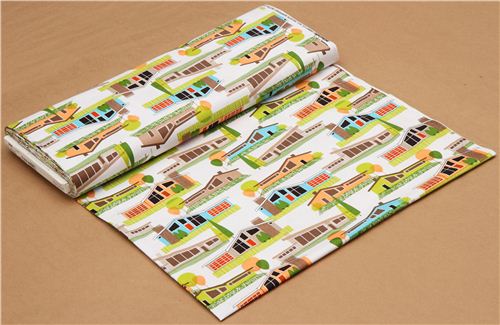 white retro fabric with bungalows Michael Miller USA 3