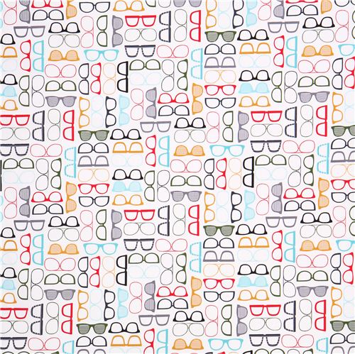weißer Retro Hipster Brillen Stoff Timeless Treasures USA 2
