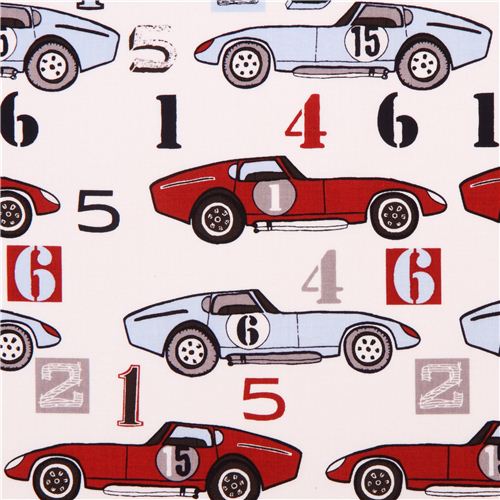 white retro racing car fabric Riley Blake Speedster Fabric by Riley