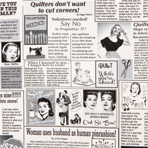 Remnant (43 x 112 cm) - white sewing quilting newspaper fabric Timeless Treasures