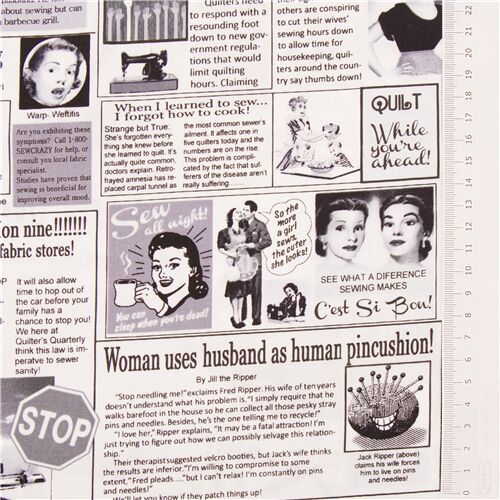 Remnant (43 x 112 cm) - white sewing quilting newspaper fabric Timeless Treasures 3