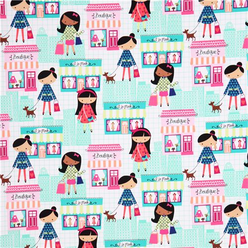 white shopping girl fabric Michael Miller La Boutique Fabric by Michael ...
