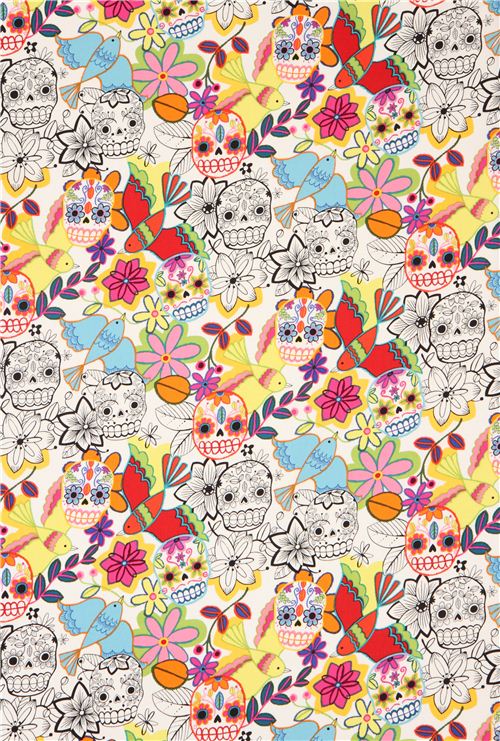 white skull fabric bird Alexander Henry USA 2
