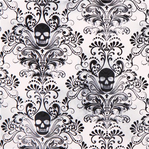 white skull ornament fabric 'Wicked' Timeless Treasures USA Fabric by ...