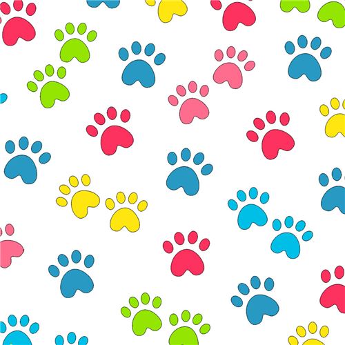 white small colorful animal paw print fabric by Henry Glass modeS4u