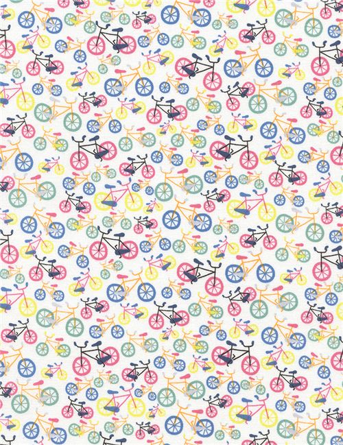 white small colorful bicycle fabric by Timeless Treasures 2