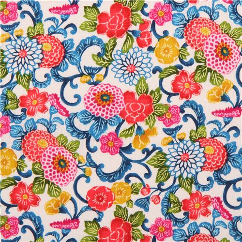 white structured colorful flower laminate fabric from Japan modeS4u