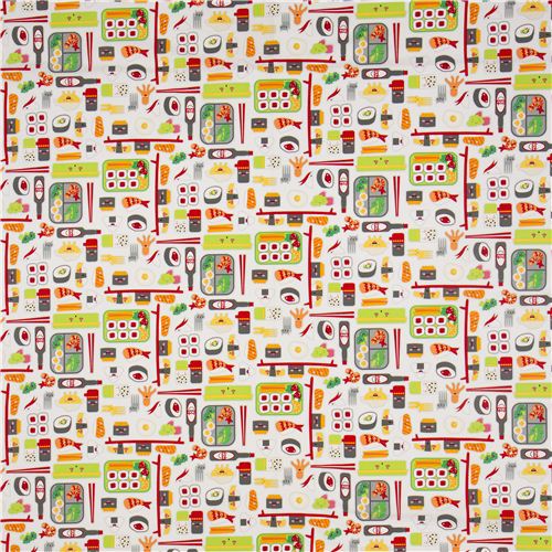white sushi fabric par Robert Kaufman USA kawaii 2