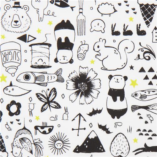 white with bear fox cat animal fabric by Cotton and Steel Fabric by Cotton + Steel modeS4u