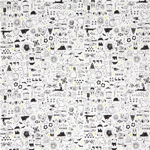 white with bear fox cat animal fabric by Cotton and Steel Fabric by Cotton + Steel modeS4u