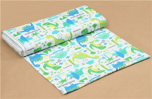 white with blue green dinosaur fabric by Timeless Treasures Fabric by ...