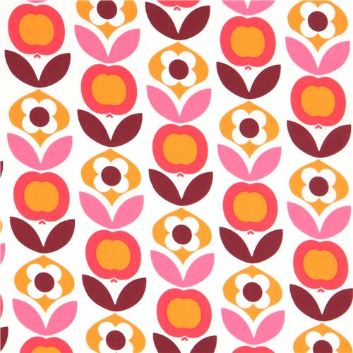 white with cute orange flower design fabric by Copenhagen Print Factory ...